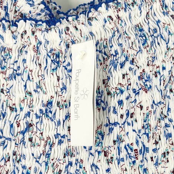 NWT Poupette St Barth Soledad Off Shoulder Smocked Midi Dress Blue Floral - Picture 8 of 11
